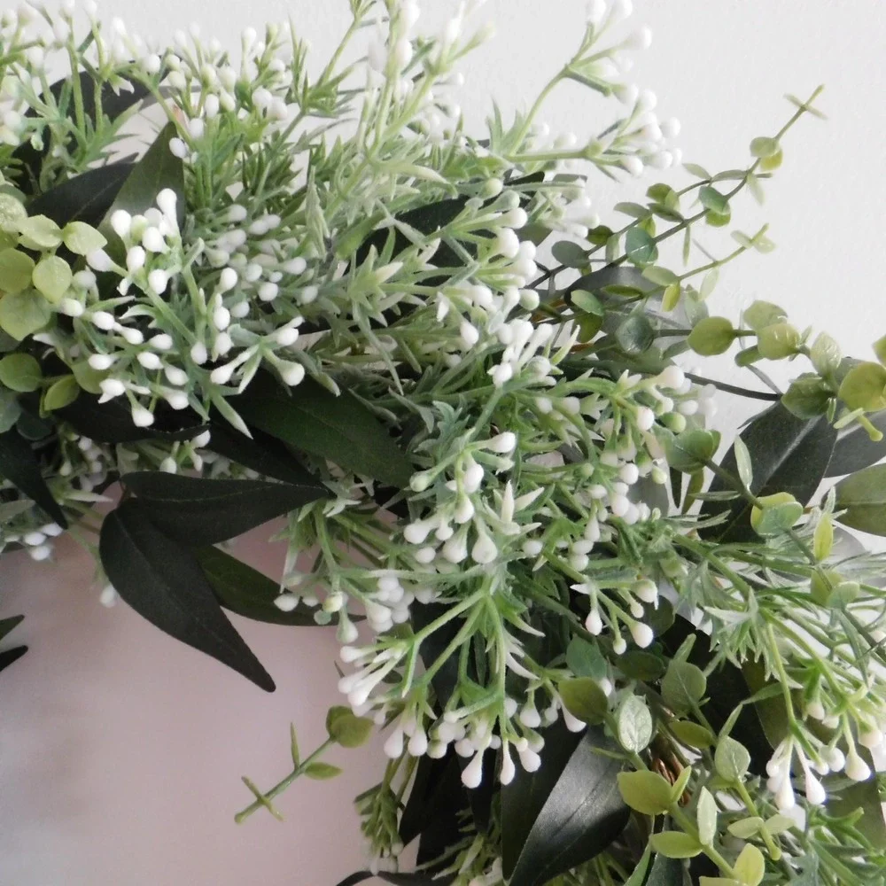 Neutral Greenery‎ Wreath with Spring Summer Dusty Miller Housewarming Gift